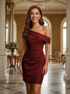 One Shoulder Satin Formal Dresses with Pleated