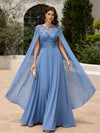 Elegant Sequined Chiffon Formal Dresses with Cape Shawl