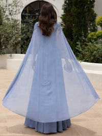 Elegant Sequined Chiffon Formal Dresses with Cape Shawl
