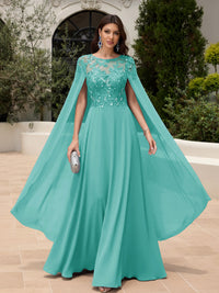 Elegant Sequined Chiffon Formal Dresses with Cape Shawl