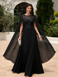 Elegant Sequined Chiffon Formal Dresses with Cape Shawl
