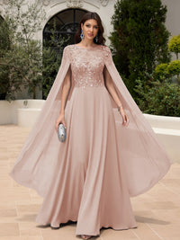 Elegant Sequined Chiffon Formal Dresses with Cape Shawl