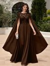 Elegant Sequined Chiffon Formal Dresses with Cape Shawl