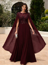 Elegant Sequined Chiffon Formal Dresses with Cape Shawl