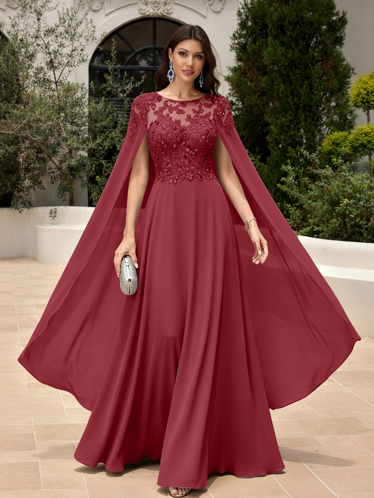 Elegant Sequined Chiffon Formal Dresses with Cape Shawl
