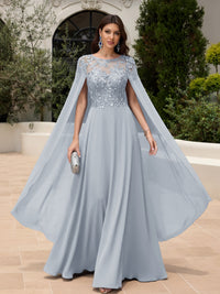 Elegant Sequined Chiffon Formal Dresses with Cape Shawl