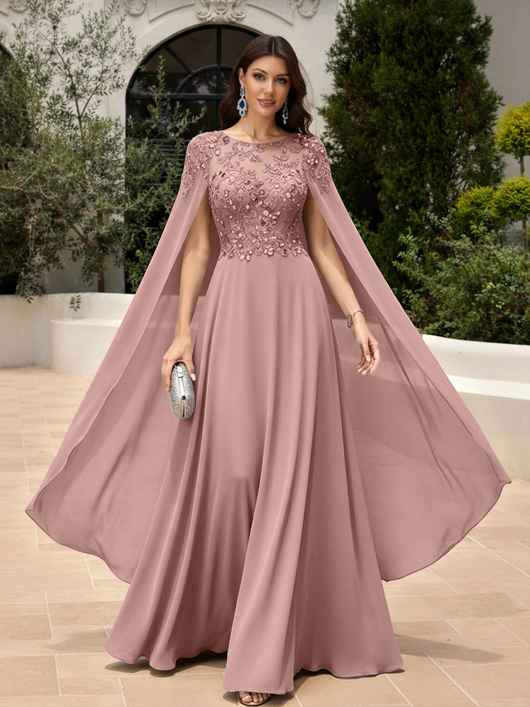 Elegant Sequined Chiffon Formal Dresses with Cape Shawl
