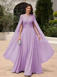 Elegant Sequined Chiffon Formal Dresses with Cape Shawl
