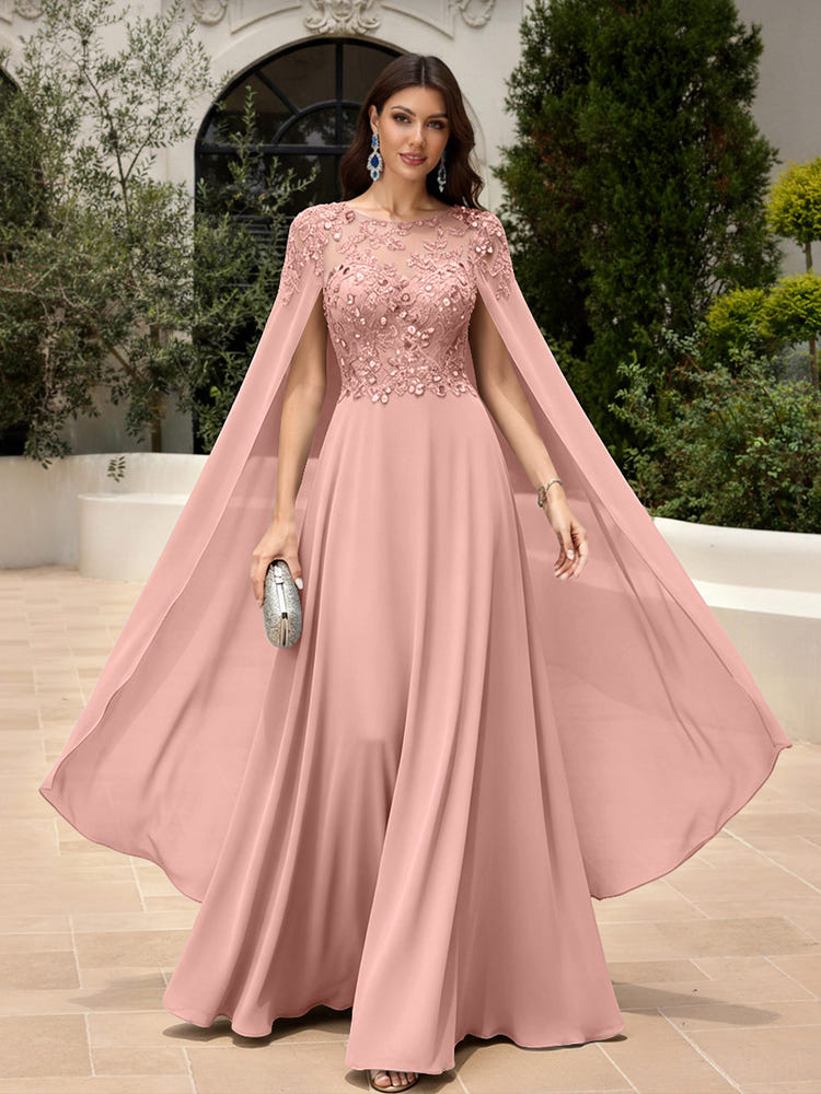 Elegant Sequined Chiffon Formal Dresses with Cape Shawl