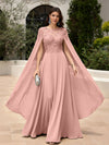 Elegant Sequined Chiffon Formal Dresses with Cape Shawl