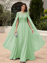Elegant Sequined Chiffon Formal Dresses with Cape Shawl