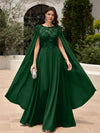Elegant Sequined Chiffon Formal Dresses with Cape Shawl