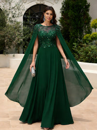 Elegant Sequined Chiffon Formal Dresses with Cape Shawl