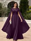 Elegant Sequined Chiffon Formal Dresses with Cape Shawl