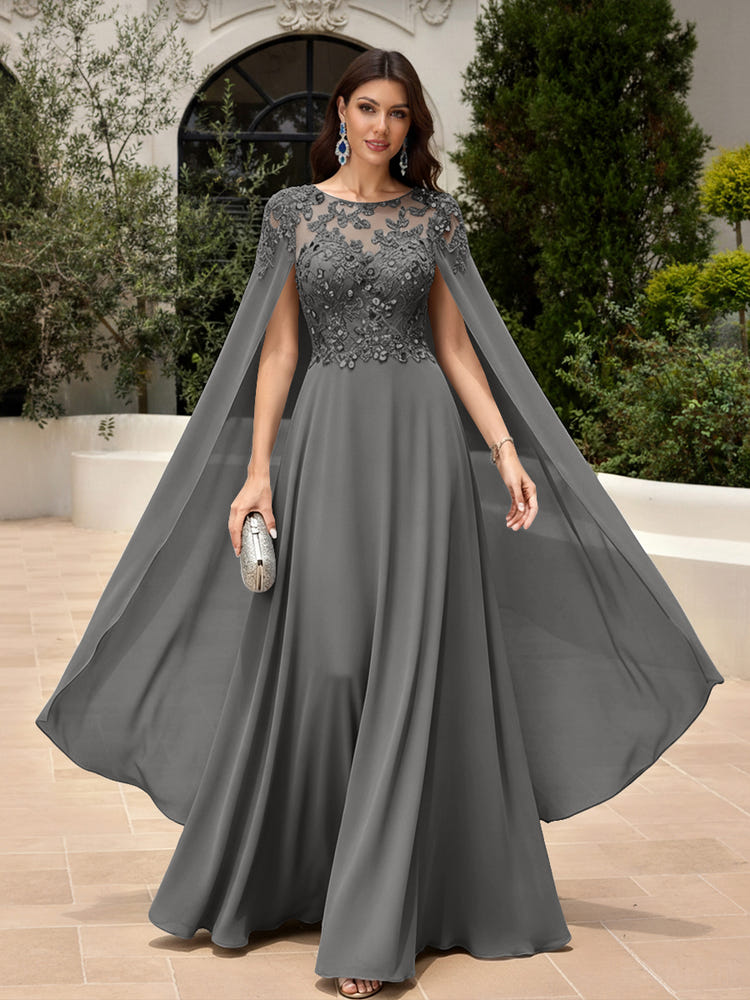 Elegant Sequined Chiffon Formal Dresses with Cape Shawl