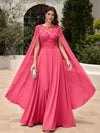 Elegant Sequined Chiffon Formal Dresses with Cape Shawl