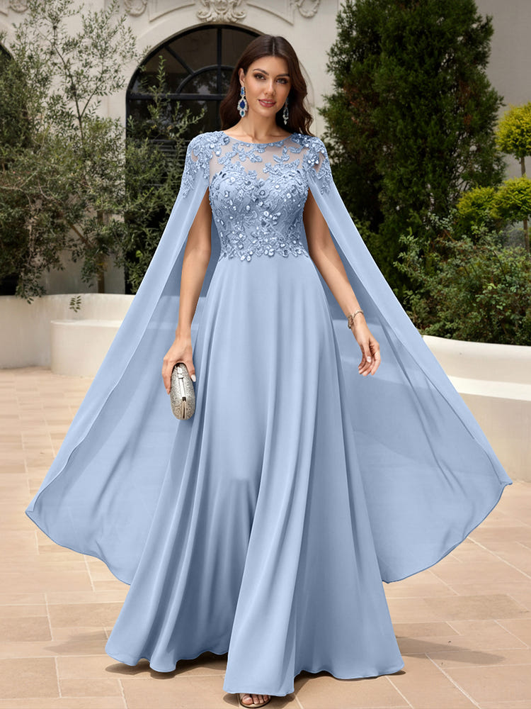 Elegant Sequined Chiffon Formal Dresses with Cape Shawl