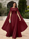 Elegant Sequined Chiffon Formal Dresses with Cape Shawl