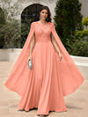 Elegant Sequined Chiffon Formal Dresses with Cape Shawl