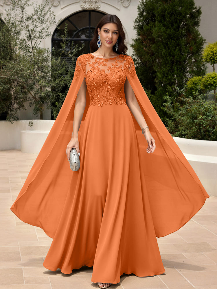 Elegant Sequined Chiffon Formal Dresses with Cape Shawl