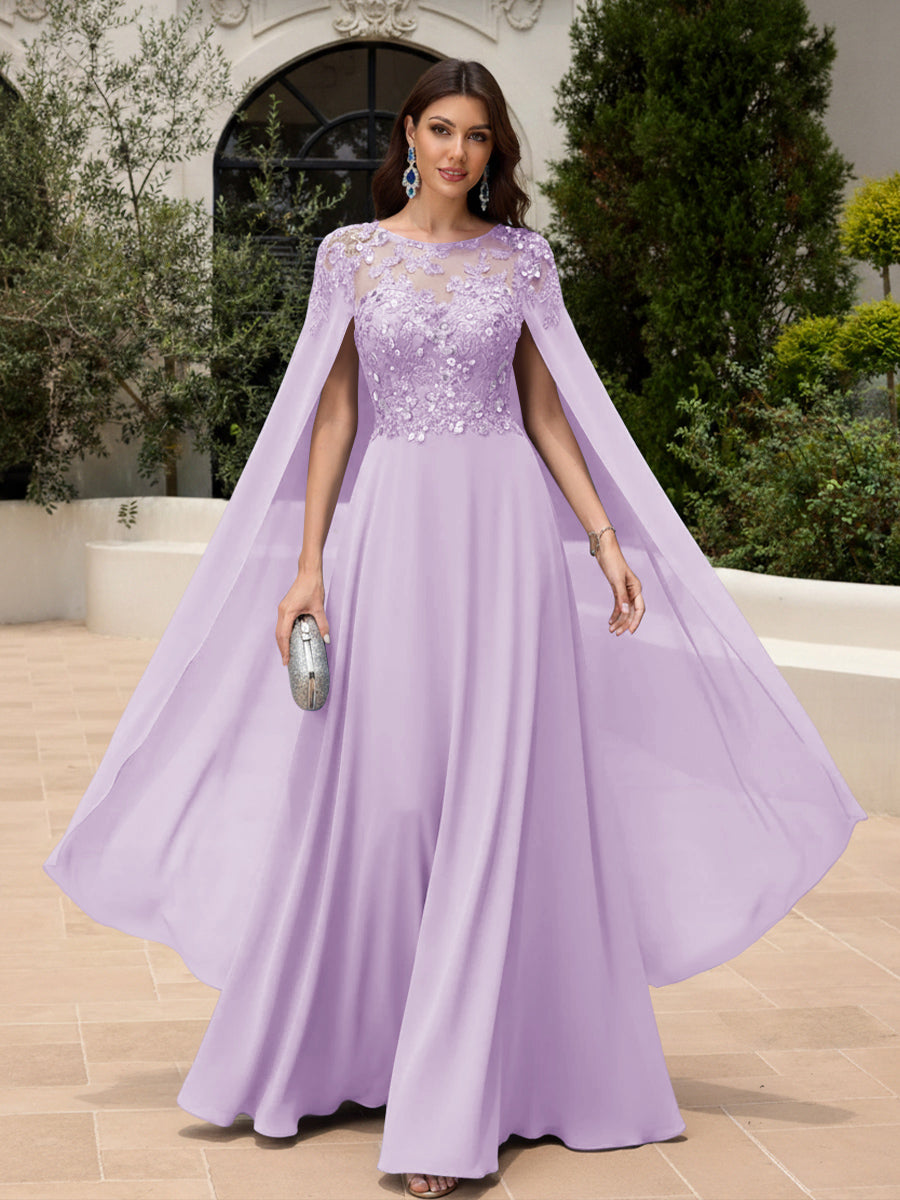 Elegant Sequined Chiffon Formal Dresses with Cape Shawl