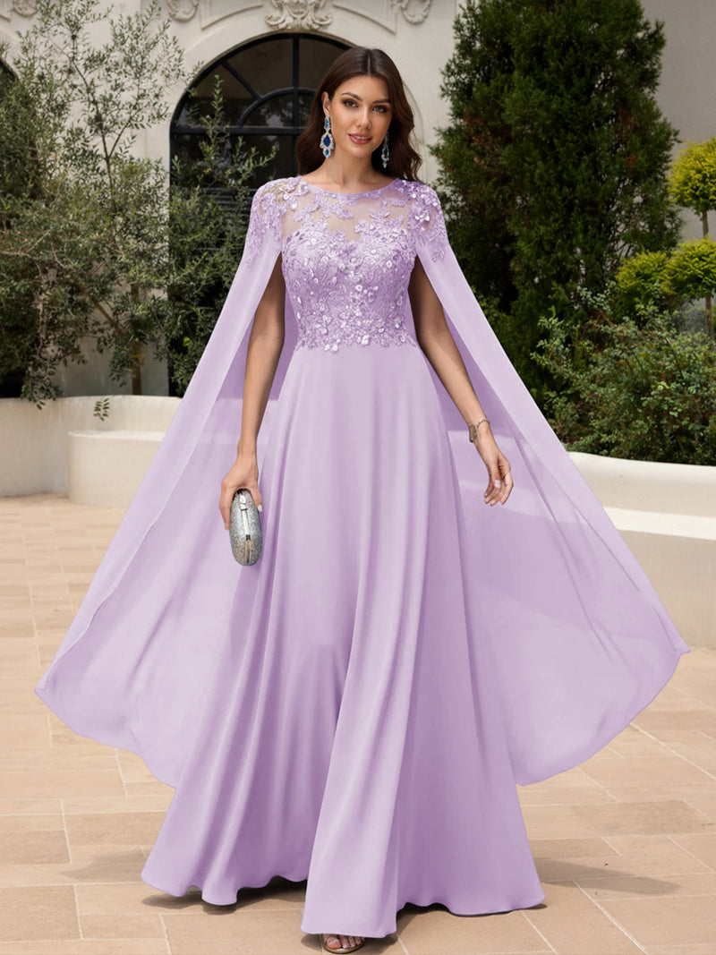 Elegant Sequined Chiffon Formal Dresses with Cape Shawl  Gracins