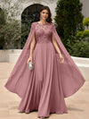 Elegant Sequined Chiffon Formal Dresses with Cape Shawl