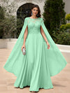 Elegant Sequined Chiffon Formal Dresses with Cape Shawl