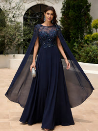 Elegant Sequined Chiffon Formal Dresses with Cape Shawl