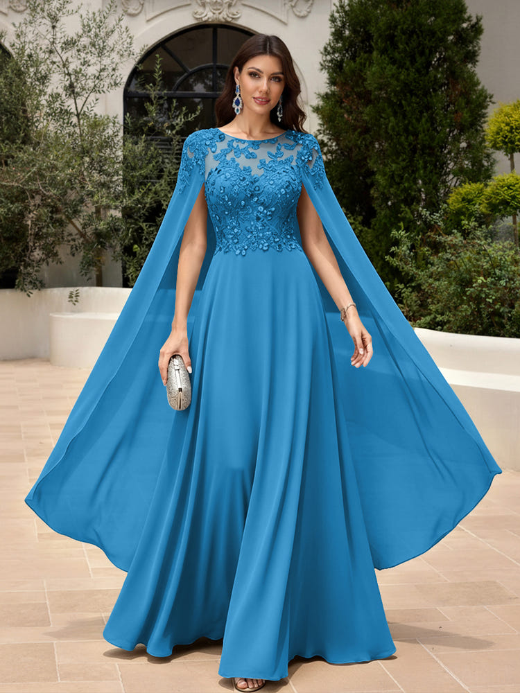 Elegant Sequined Chiffon Formal Dresses with Cape Shawl