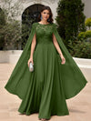 Elegant Sequined Chiffon Formal Dresses with Cape Shawl