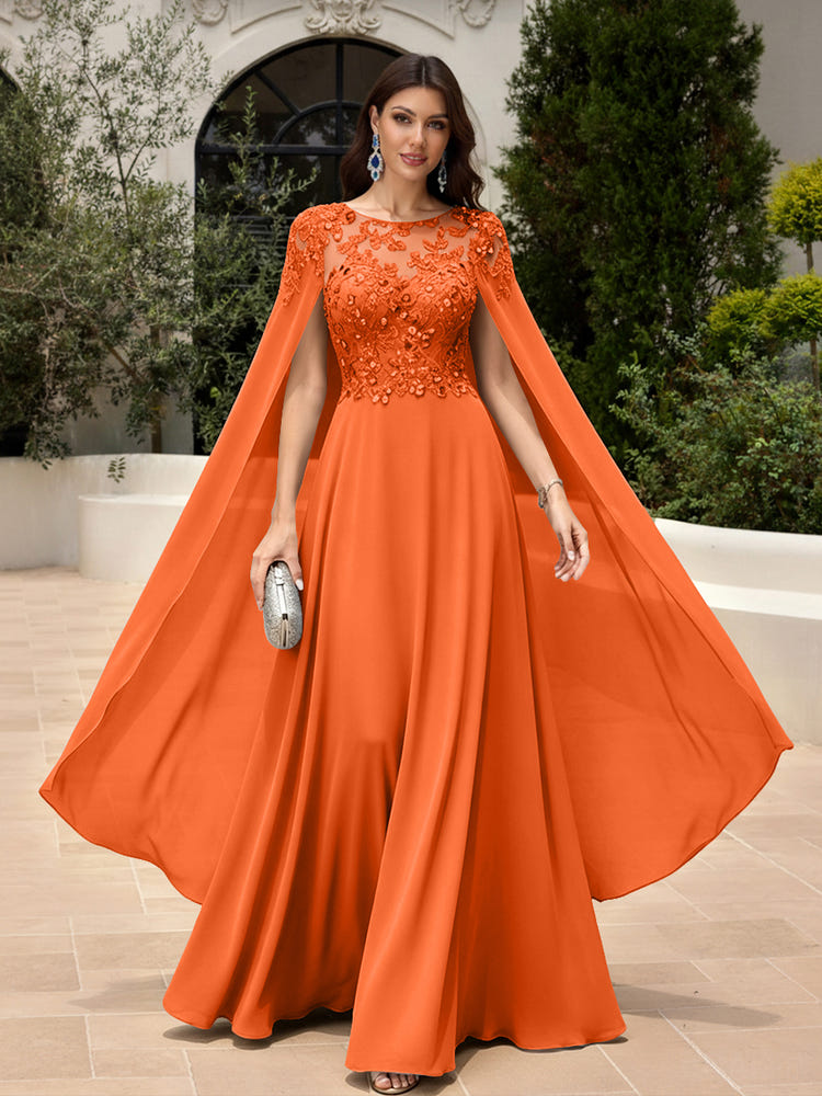 Elegant Sequined Chiffon Formal Dresses with Cape Shawl