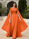 Elegant Sequined Chiffon Formal Dresses with Cape Shawl