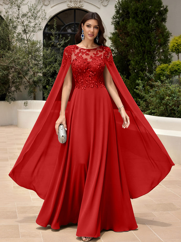 Elegant Sequined Chiffon Formal Dresses with Cape Shawl