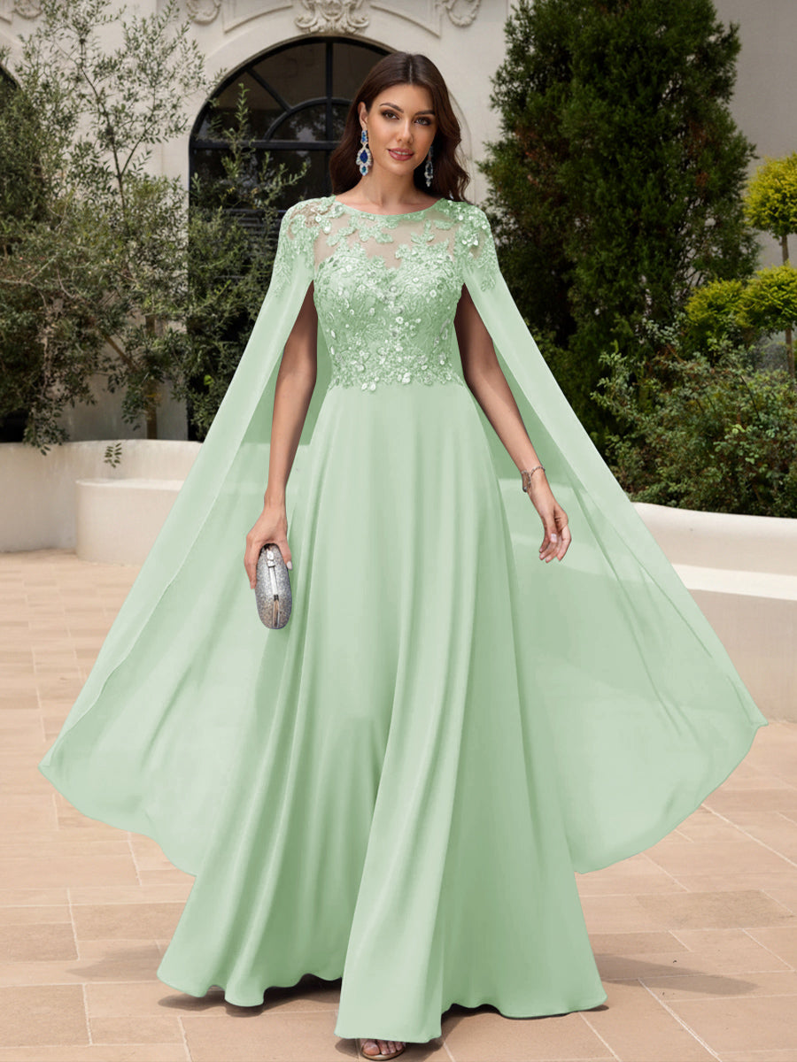 Elegant Sequined Chiffon Formal Dresses with Cape Shawl