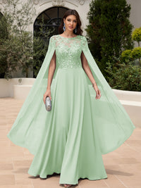 Elegant Sequined Chiffon Formal Dresses with Cape Shawl