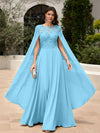 Elegant Sequined Chiffon Formal Dresses with Cape Shawl