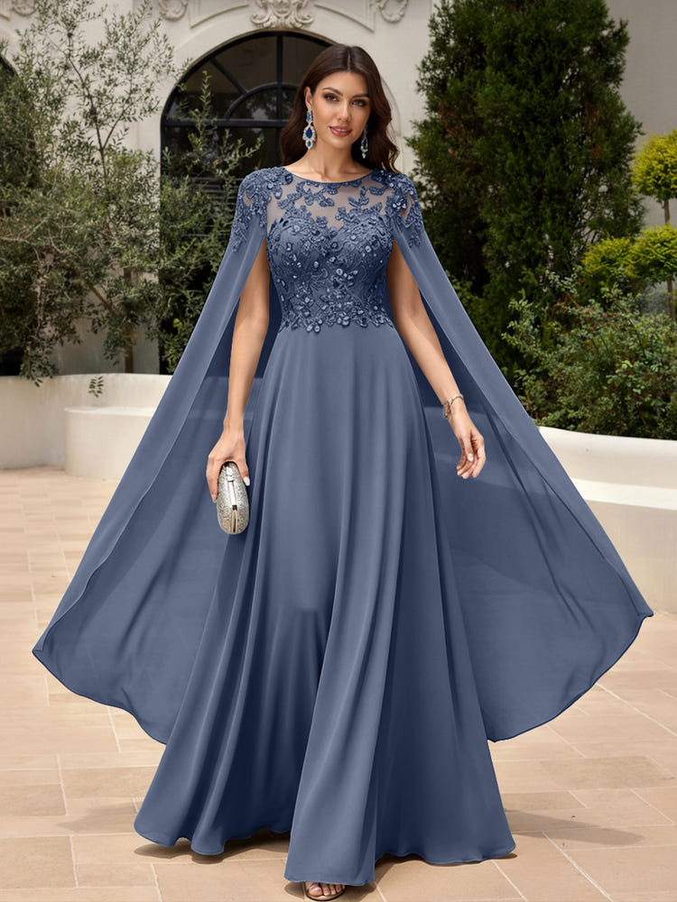 Elegant Sequined Chiffon Formal Dresses with Cape Shawl