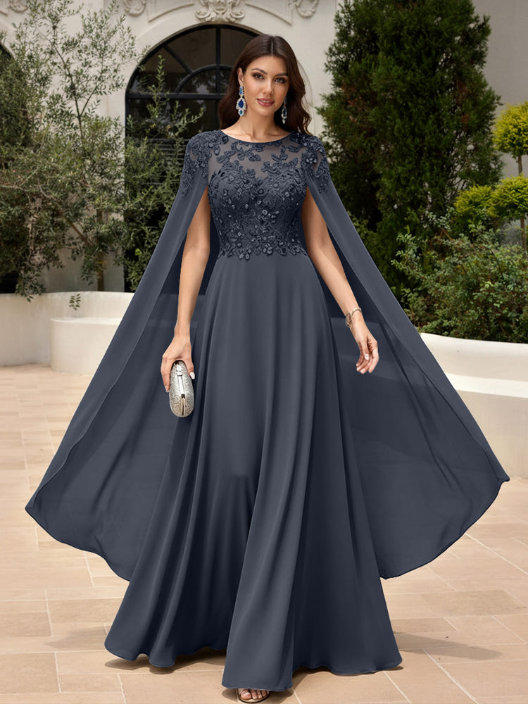 Elegant Sequined Chiffon Formal Dresses with Cape Shawl
