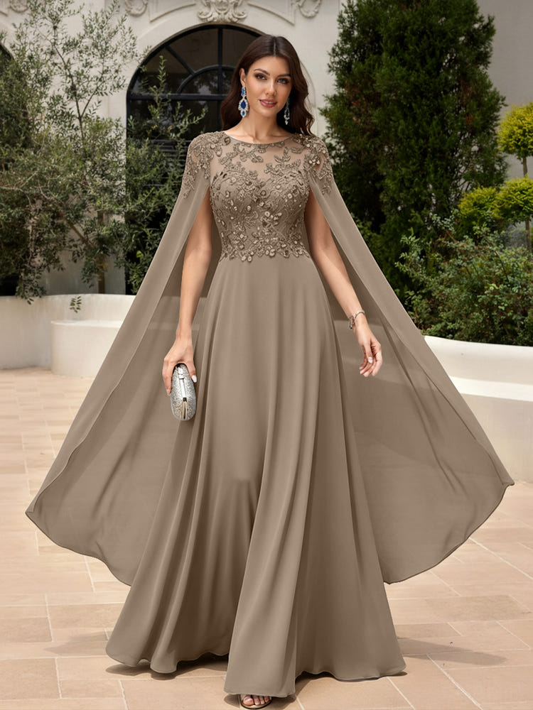 Elegant Sequined Chiffon Formal Dresses with Cape Shawl