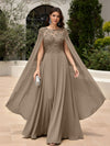 Elegant Sequined Chiffon Formal Dresses with Cape Shawl
