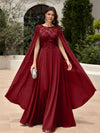 Elegant Sequined Chiffon Formal Dresses with Cape Shawl