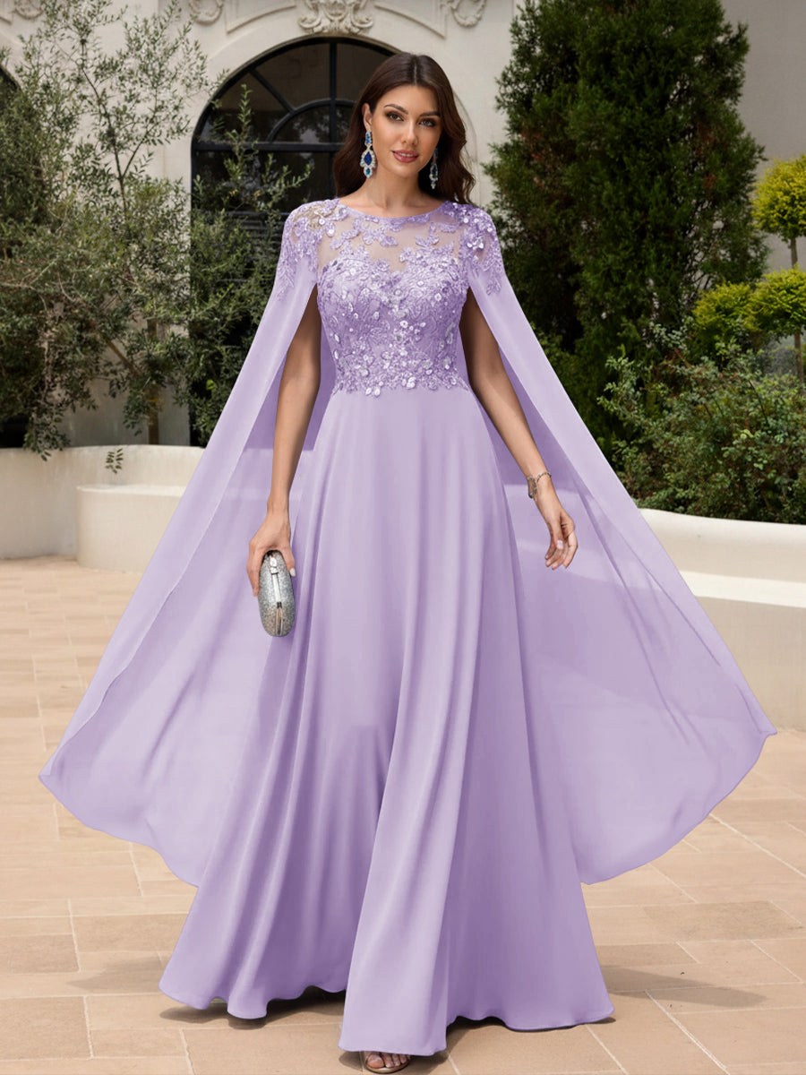 2026 Wisteria Formal Dresses with Cape Sleeves Evening Wedding Guest Dresses Sequin Embroidery Crew Neck Chiffon Floor-Length 2026 Wisteria Formal Dresses with Cape Sleeves Evening Wedding Guest Dresses Sequin Embroidery Crew Neck Chiffon Floor-Length