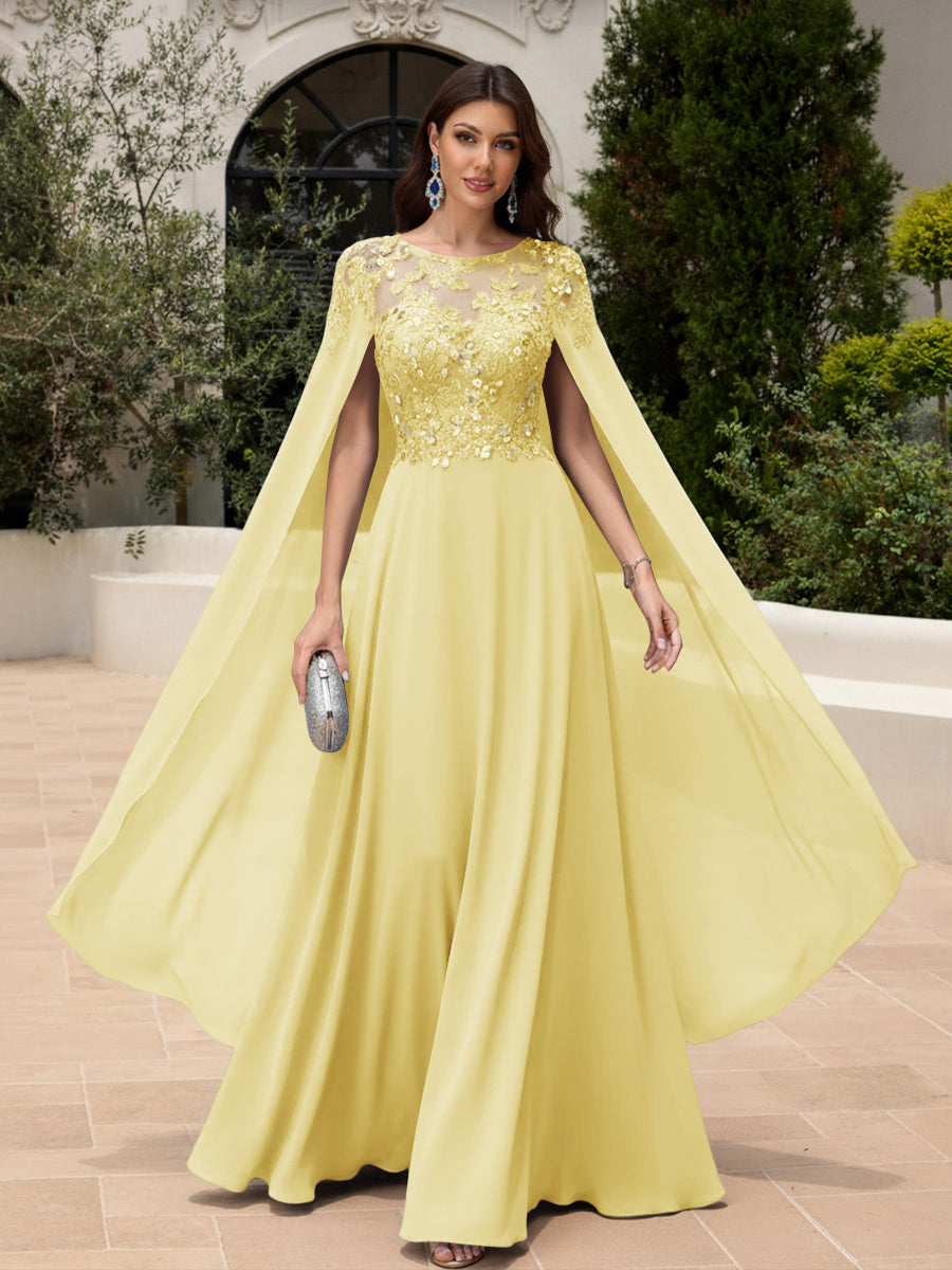 Elegant Sequined Chiffon Formal Dresses with Cape Shawl