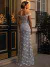 Off the Shoulder Sheath Floral Satin Evening Dresses