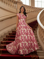 Round Neck Short Sleeves Jacquard Formal Dress