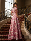 Round Neck Short Sleeves Jacquard Formal Dress