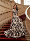 Round Neck Short Sleeves Jacquard Formal Dress