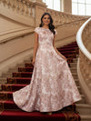 Round Neck Short Sleeves Jacquard Formal Dress
