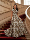 Round Neck Short Sleeves Jacquard Formal Dress